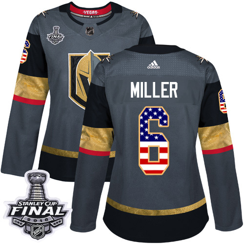 Adidas Golden Knights #6 Colin Miller Grey Home Authentic USA Flag 2018 Stanley Cup Final Women's Stitched NHL Jersey